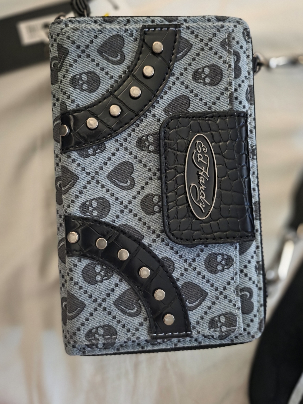 Ed Hardy Gray and Black Crossbody Wallet Bag